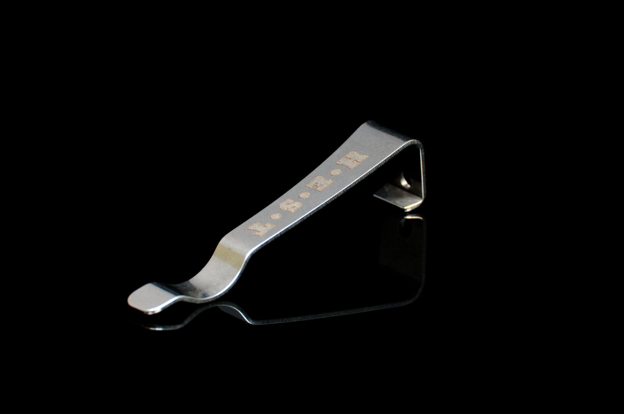 HEST/F Pocket Pocket Clip - Stonewashed, HEST logo, Stainless Steel Glass Breaker Models - Right-handed - DPx Gear Inc.